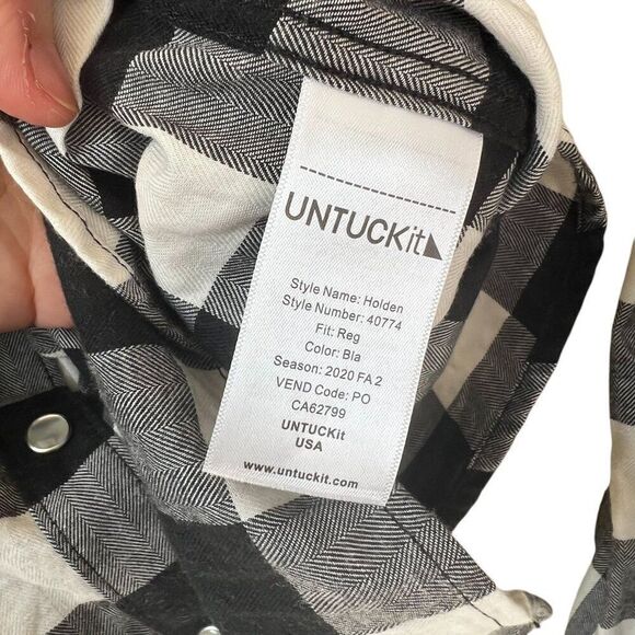 UNTUCKit For Her Long Sleeve Black White Buffalo Check Snap Shirt Size 12 - Picture 5 of 6